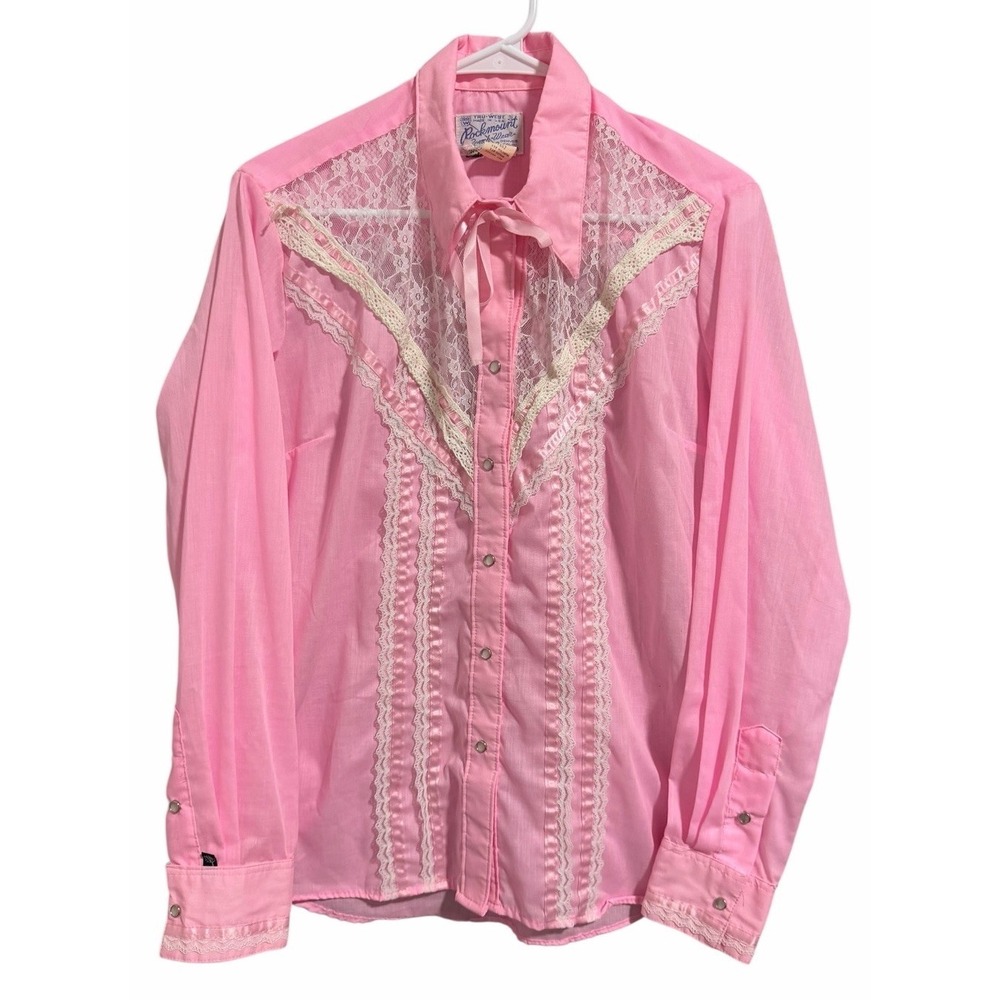 Vintage Pink Lace-Trim Button Down Shirt